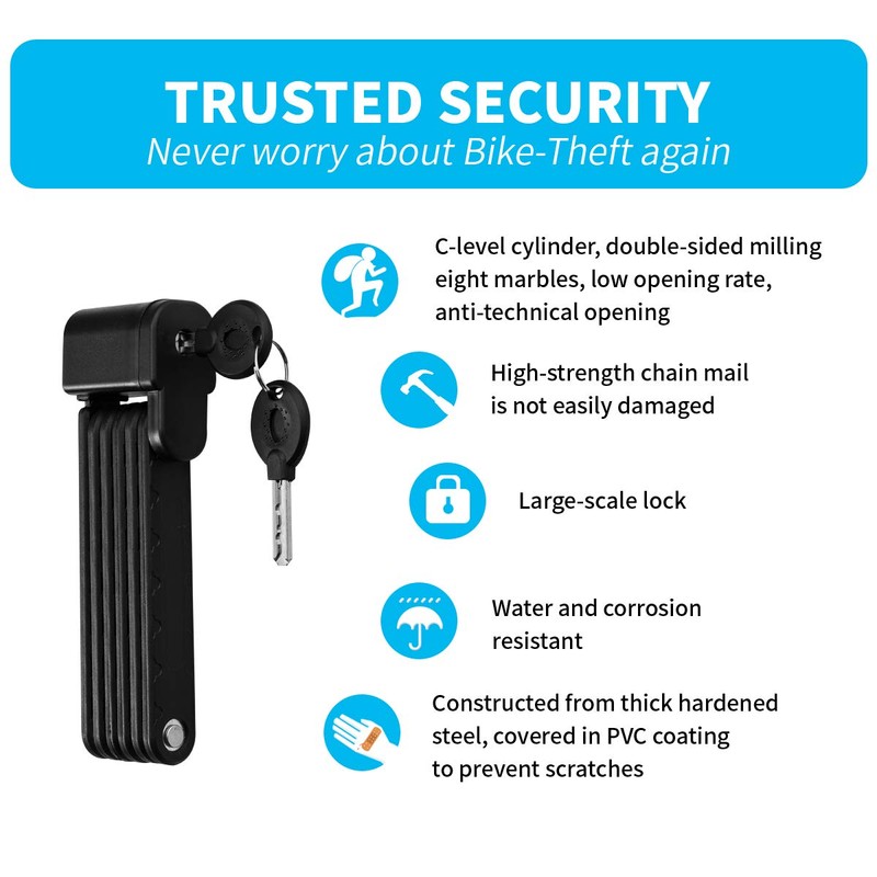 Surplex Secure Folding Lock with Holder Bicycle Lock Key Long,