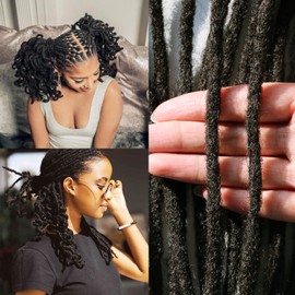 IXIMII 8 inch Loc Extensions Human Hair 100 Strands 0.6cm Width Full Handmade Permanent Dreadlock Extensions Soft Natural Black Dreads with Needle and Comb for Men and Women,Can Be Dyed Bleached Curled