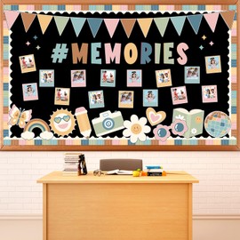 Classroom Bulletin Board Decorations Boho Picture Frame Memories Welcome Back to School Bulletin Board Camera Rainbow Cutout Daisy DIY Photo Teacher First Day of School Classroom Chalkboard Wall Decor
