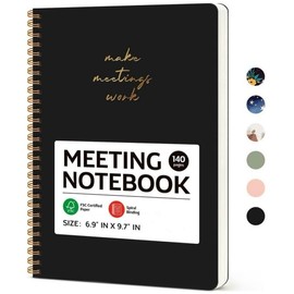 Meeting Notebook for Work Organization - Work notebook with action items, Meeting Minutes Planner Notebook, Office Supplies for Men & Women - Color: Black