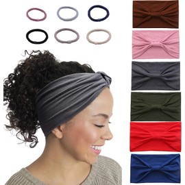 Diademas Anchas para Mujer,6 Turbante Extra para Mujer y 6 Ligas para Peinar el Cabello Altamente Elásticas,Bohemias,Grandes Bandas de Entrenamiento Deportivo para Yoga, Correr, Deportes