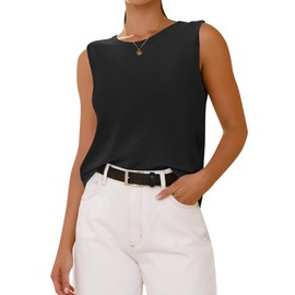Imily Bela Womens Summer Sweater Vest Casual Crew Neck Knit Sleeveless Sweater Trendy Pullover Tank Top Black