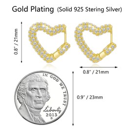 925 Sterling Silver Small Heart Hoop Earrings for Women, 14K Gold Plated Cubic Zirconia Heart Hoops Earring Hypoallergenic Jewelry Gift
