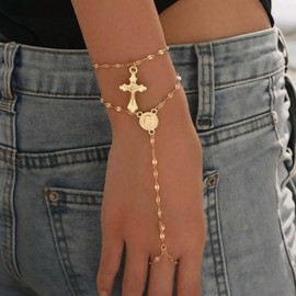 72ore Hand Chain Bracelet for Women Gold Religious Cross Charm Bracelet Jewelry Accessories Gifts for Women Trendy Jewelry Gifts