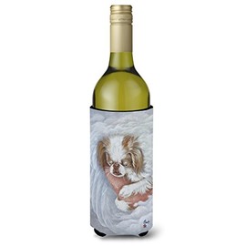 Caroline's Treasures MH1037LITERK Japanese Chin in an Angels Arms Wine Bottle Hugger Bottle Cooler Sleeve Hugger Machine Washable Collapsible Insulator Beverage Insulated Holder
