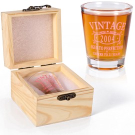 21st Birthday Gifts for Her - 1.7 oz Shot Glass with Wooden Box, Vintage 2004 Cheers to 21 Years, 21st Birthday Decorations for Her