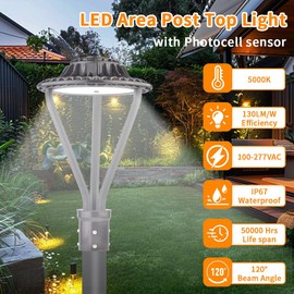 DLG GRP LED Post Top Pole Light,30-50W led Post top Light,100-277VACE,DW 5000K,ETL DLC Listed,Tenon Size 62mm/78mm,IP65 Waterproof Fixtures for Garden Yard Pathway Street Lighting (Bronze)