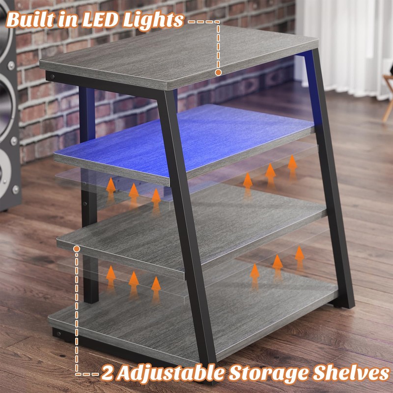 AV Media Stand with Outlets, Media Console with LED Lights,