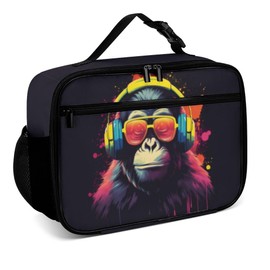 Muishi Funny Monkey Music Reusable Lunch Box Insulated Lunch Bag Cooler Bag Lunchbox Meal Food Container Tote Bag for Women Kids Girls Boy School Camping Hiking Picnic Beach Travel