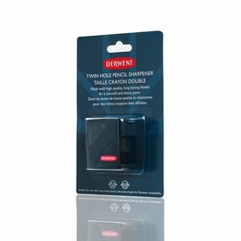 Derwent Double Hole Pencil Sharpener with Container, Manual Colour Pencil Sharpener, Two Hole Diameters 11.5 mm and 8.25 mm, Black, 2306123