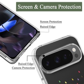 Unov Case Compatible with Pixel 9 Pro XL Case Clear with Design Soft TPU Shock Absorption Slim Embossed Pattern Protective Back Cover (Rainbow Dinosaur)