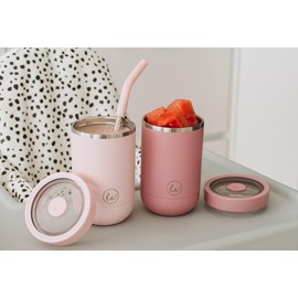 LITTLE ECOS Double walled insulated Kids & toddler smoothie cups with screw tight lids and straws | Best Toddler sippy cup for 3 year old spill proof - Set of 2 cups for kids