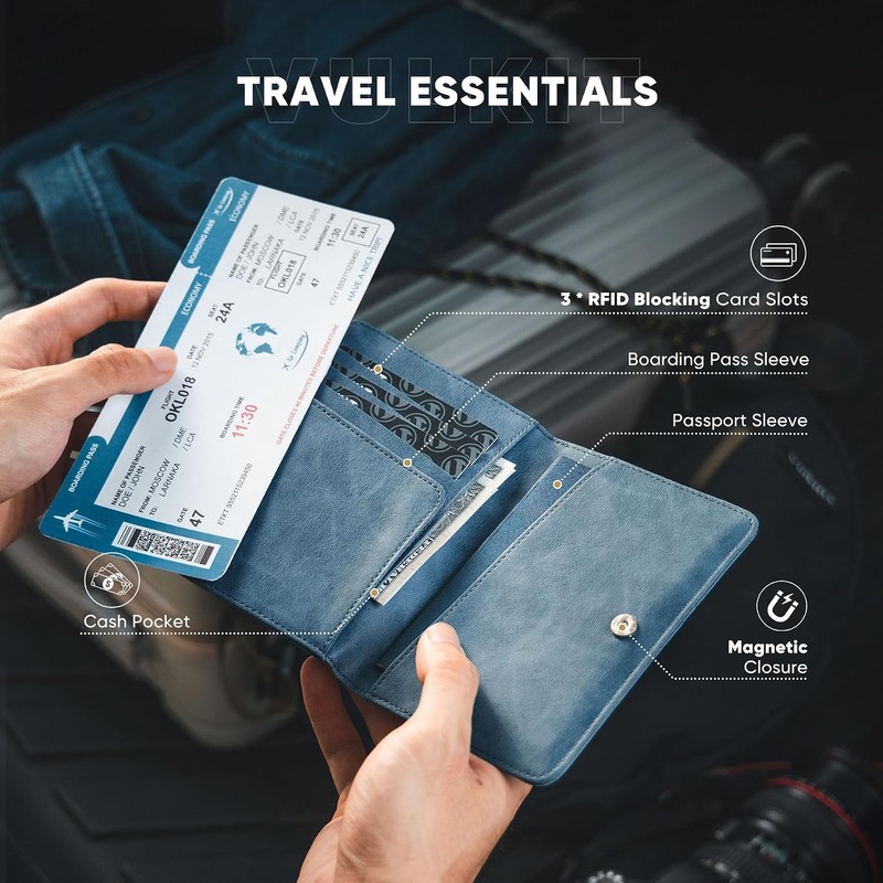 VULKIT Porta Pasaporte De Viaje Con Cierre Magnético RFID Blocking