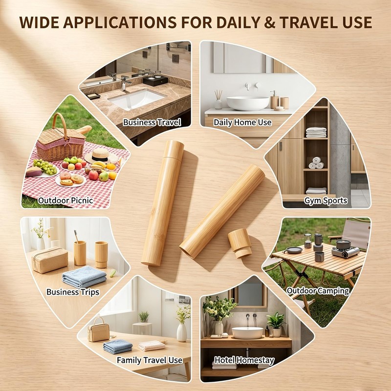 2 Pcs Travel Bamboo Toothbrush Case with Breathable Drain Hole