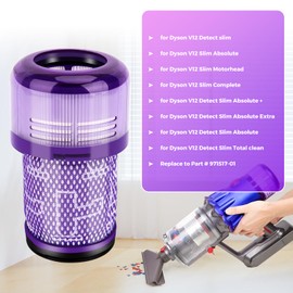Smyidel Smyidel Filter f1r Dyson V12, 2 St1ck Waschbar Ersatz Hepa Filter f1r Dyson V12 Detect Slim Absolute Extra Total Clean Motorhead Complete Akku Staubsauger,Replacement Part # 971517-01