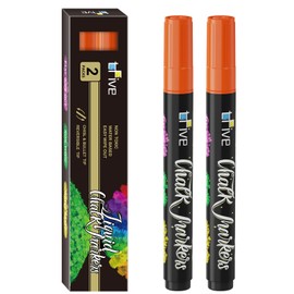 TFIVE Orange Liquid Chalk Markers - 2 Pack Bright Colors Erasable Chalk Marker Pens, Reversible Tip, Non-Toxic, for Chalkboards, Signs, Glass, Easy to use Chalk markers TF800