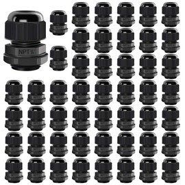 LeMotech 50 Pack NPT 3/4" Cable Glands Waterproof Adjustable 12.5-18mm Cable Connectors Black Nylon Joints with Gaskets