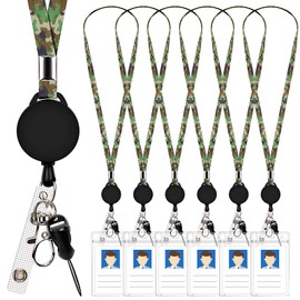 6 Pack Retractable Badge Lanyards and ID Badge Holder, Strap Lanyard with Swivel Metal Clasp for Badge Holders, Keychains, Offices, Staff, Students, Employees, Camouflage
