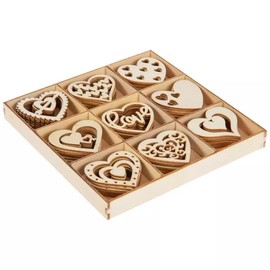 Mini Laser Cuts Wood Shape Valentine's Day Hearts - 54 Pieces