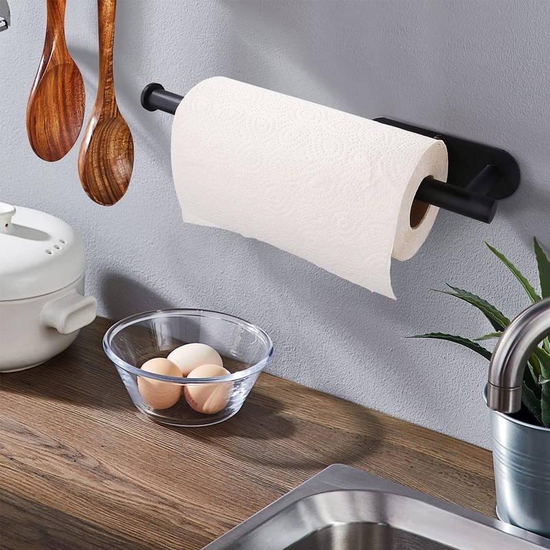 Lumeiy Kitchen Roll Holder Black No Drilling Stainless Steel