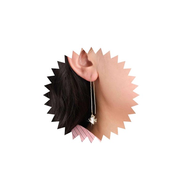 Iaceble Boho Crystal Fish Threaded Earrings Gold Cz Fish Earrings
