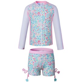 Vivobiniya Kids Swimsuits Toddler Girl Two-Piece Swimsuits with Sun Hats UPF 50+uv (12(49.2-53.1in Height)) Pink