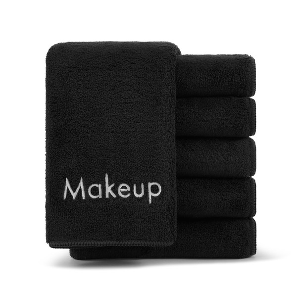 Arkwright Makeup Remover Wash Cloth - (Pack of 6) Soft Coral Fleece Microfiber Fingertip Face Towel Washcloths for Hand and Make Up, 13 x 13 in, Black
