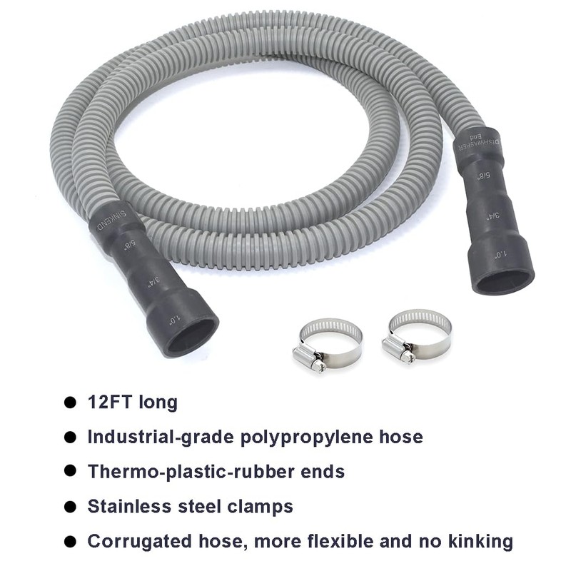 TTFLEX 12 FT Dishwasher Drain Hose, Flexible Discharge Hose with