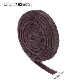 Rebower 25ft PET Expandable Wire Loom 3/4 Inch, PET Braided Wire Sleeving Cable Management Sleeve Tubing [for Audio Video Home Office Cord Protector]-Black Red