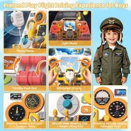 Mostop Toddler Steering Wheel Toy with Lights and Sounds: Interactive Airplane Dashboard for Kids, Jet Pilot Simulator Driving Toy for Boys Girls 3+, Pretend Play Flying Toy for Toddlers Birthday Gift