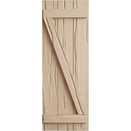 Ekena Millwork 16 1/2"W x 42"H Rustic Three Board Joined Board-n-Batten Riverwood Faux Wood Shutters w/Z-Board (Per Pair), Primed Tan