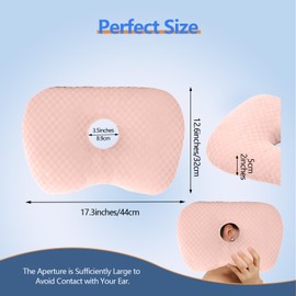 Ear Piercing Hole Pillows Side Sleeper Pillow with an Ear Hole for CNH Side Sleepers and Ear Inflammation Pressure Sores, Adjustable Cotton and Polyester Curved Side Pillow, Pink