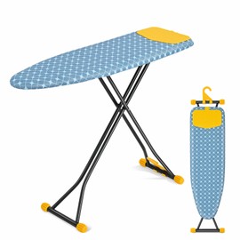 APEXCHASER Ironing Board with Iron Rest, Compact and Space Saver Iron Board, Extra Thick Cover, Height Adjustable, Wall Mount & Closet Hanger 13x43 Yellow