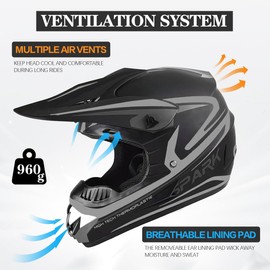 TTMiku Youth Kids Dirt Bike Helmet, Motocross Off Road Motorcycle ATV UTV Street Bike Casque Casco Combo Gloves Goggles Mask (DOT Approved), Gray, S