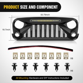 Nilight Front Bumper Grill Cover for 2007 2008 2009 2010 2011 2012 2013 2014 2015 2016 2017 2018 Wrangler JK/JKU Rubicon, & Sahara Sport with LED Work Light Pods Matte Black