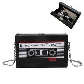 Jilskl Unique Shoulder Bag for Women, Chain Bag Radio Handbag, Vintage Radio Shaped Bag, Suitable for 80's 90's Disco Party Decorations, Black - 19 x 5 x 12 cm, black