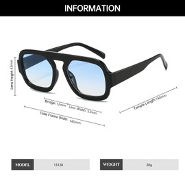 YAMEIZE Square Pilot Sunglasses for Women - Men Trendy Retro 70s Sunglasses Classical Flat Top Sun Glasses Outdoor (Black Clear Blue)