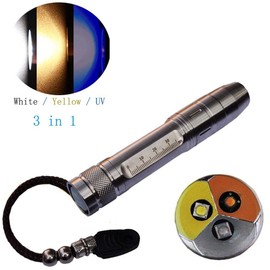 QLEE Led Uv Flashlight 365nm R5 Jade Jewelry Gemstone Identification Lights Ultraviolet/Yellow/White 3 in 1 Light Measurement Scale with Battery