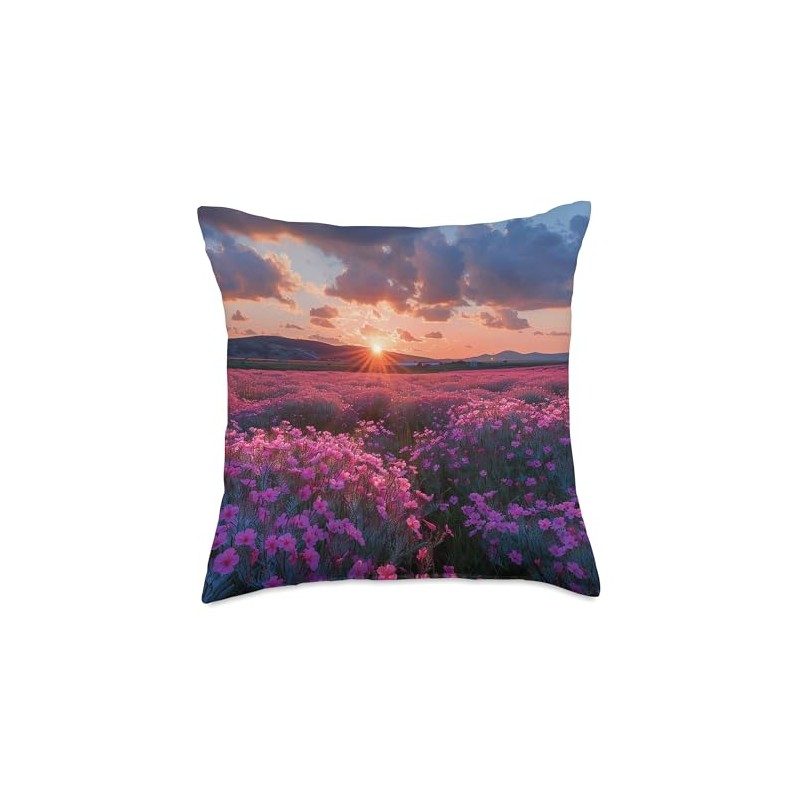 Oleander Flower Field Beautiful Sunset Graphic Throw Pillow