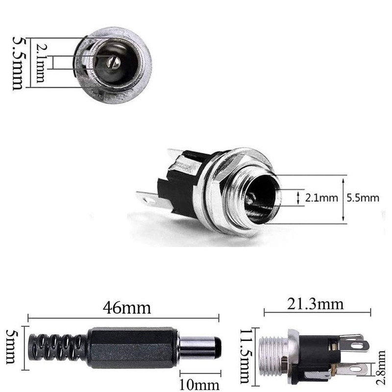 RUNCCI-YUN 5.5mm x 2.1mm DC Socket, 20x DC Hollow Plug