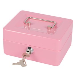 Small Cash Box with Money Tray and Lock, Metal Cash Lock Box with Key, Petty Cash Box for Money 5.9 x 4.7 x 3.1 Inches Pink