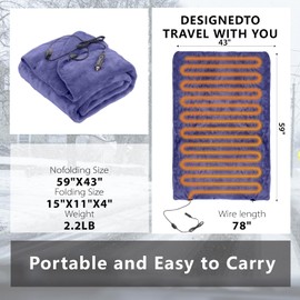 Sunny color Wearable Car Electric Blanket 12 Volt Heated Travel Blanket Plug in Heating Throw for Car Truck SUV Van with Controller 2 Heating Level Ideal for Camping, Traveling(41x55, Black)