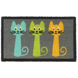 Rugsmith Gray Tufted Three Cats Coir Doormat, 18" x 30"