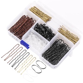250 Pcs U Shaped Hair Pins and Hair Rubber Bands Kit, 5cm Bobby Pins Elastic Hait Ties Hair Styling Pins for Women - with Storage Box