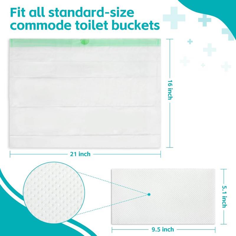 60 Pack Commode Liners with 60 Super Absorbent Pads, Disposable