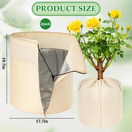 2 Pcs Plant Pot Covers, Winter Plant Pot Covers Freeze Protection, 17.7" x19.7" Flower Pot Protection Bag with Drawstring and Zipper, Reusable Garden Plant Flower Pot Cover for Keeping Warm