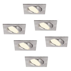 HCFEI Set of 6 LED Recessed Spotlights Square Dimmable Matt Chrome Swivelling 5W Flat 230V Recessed Spotlight 68-75 mm Bore Hole 120° Beam Angle Warm White 3000K