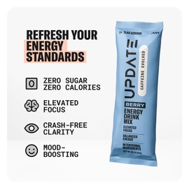 Drink Update Caffeine Free Energy Drink Powder Packets, Made with Paraxanthine, No Sugar, Jitter & Crash Free, Healthy, Natural, Improved Focus, No Artificial Flavors (10 Pouches Pack of 1), Berry