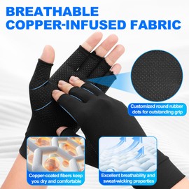 Fivxupr 2 Pairs Copper Arthritis Compression Gloves for Women and Men, Infused for Arthritis, Fingerless Compression Gloves(XL)