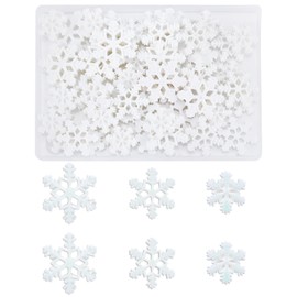 50pcs Mini Snowflake Ornaments, 3 Sizes Glitter Tiny Resin Snowflakes with Storage Box Christmas Snowflake Decorations White Snow Shaped Craft for DIY Winter Party Home Decoration